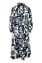 Product shot of the Corduroy Cotton Collar Dress in colour Navy (Blue), from the back