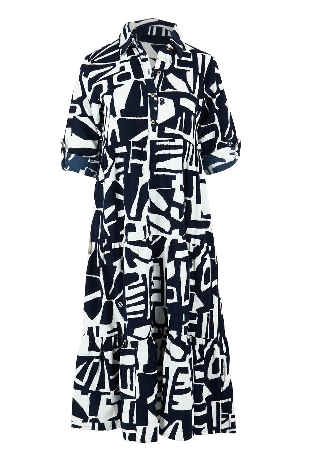 Product shot of the Corduroy Cotton Collar Dress in colour Navy (Blue), detail