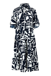 Product shot of the Corduroy Cotton Collar Dress in colour Navy (Blue), detail