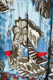 Product shot of the Cotton Sleeveless Layers Dress in colour Lima (Blue), detail