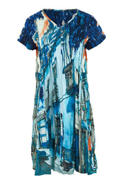 Product shot of the Ezy Fit Cotton Dress in colour Towerblue, from the front