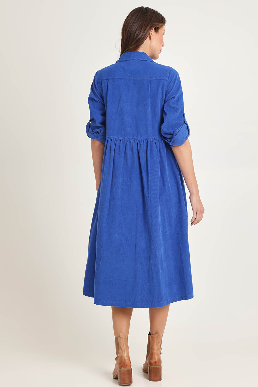 Cord Collar Buttons Dress – Cobalt
