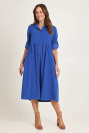 Cord Collar Buttons Dress – Cobalt