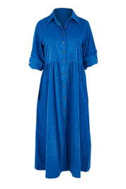 Cord Collar Buttons Dress – Cobalt
