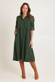 Cord Collar Buttons Dress – Military