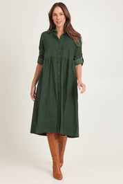 Cord Collar Buttons Dress – Military