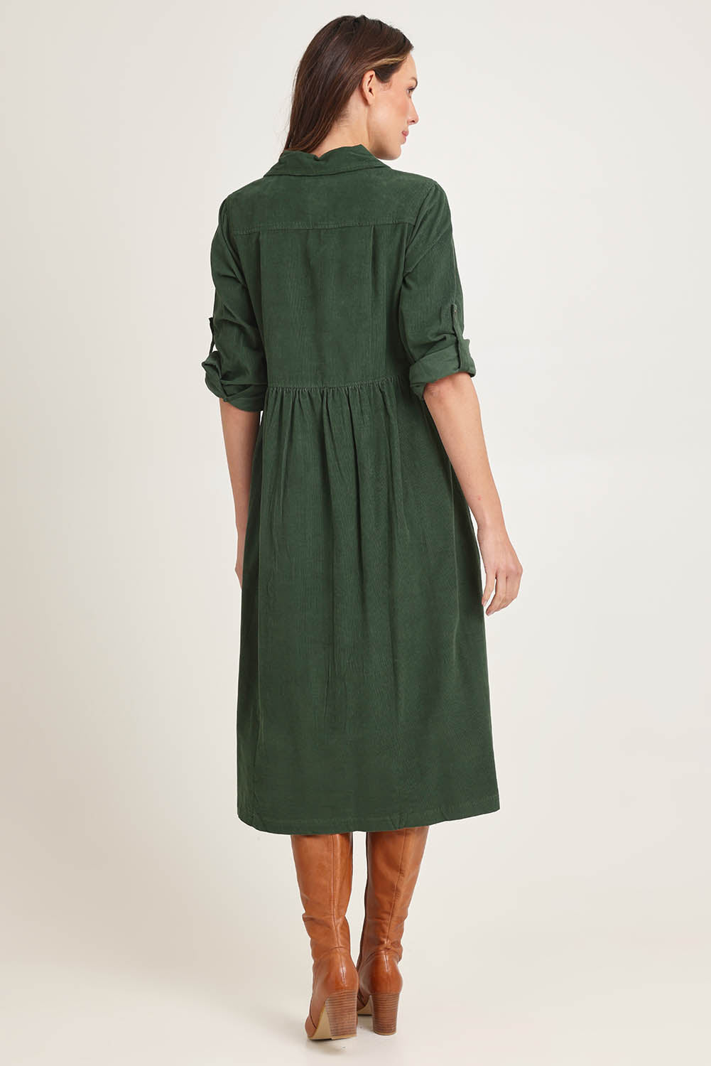 Cord Collar Buttons Dress – Military