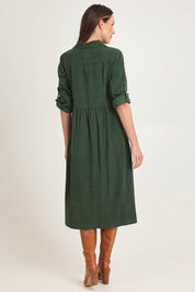 Cord Collar Buttons Dress – Military
