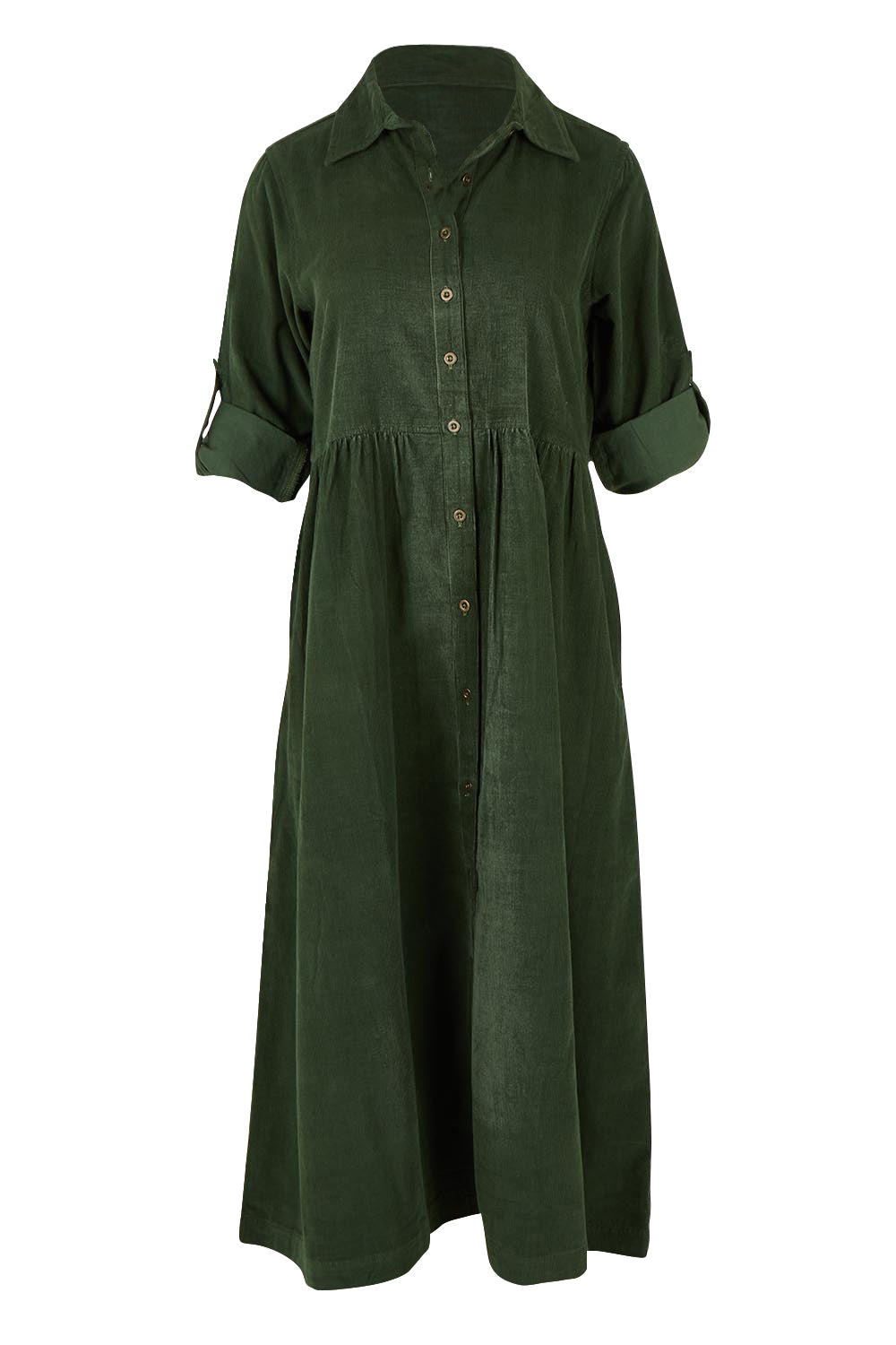 Cord Collar Buttons Dress – Military