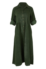 Cord Collar Buttons Dress – Military