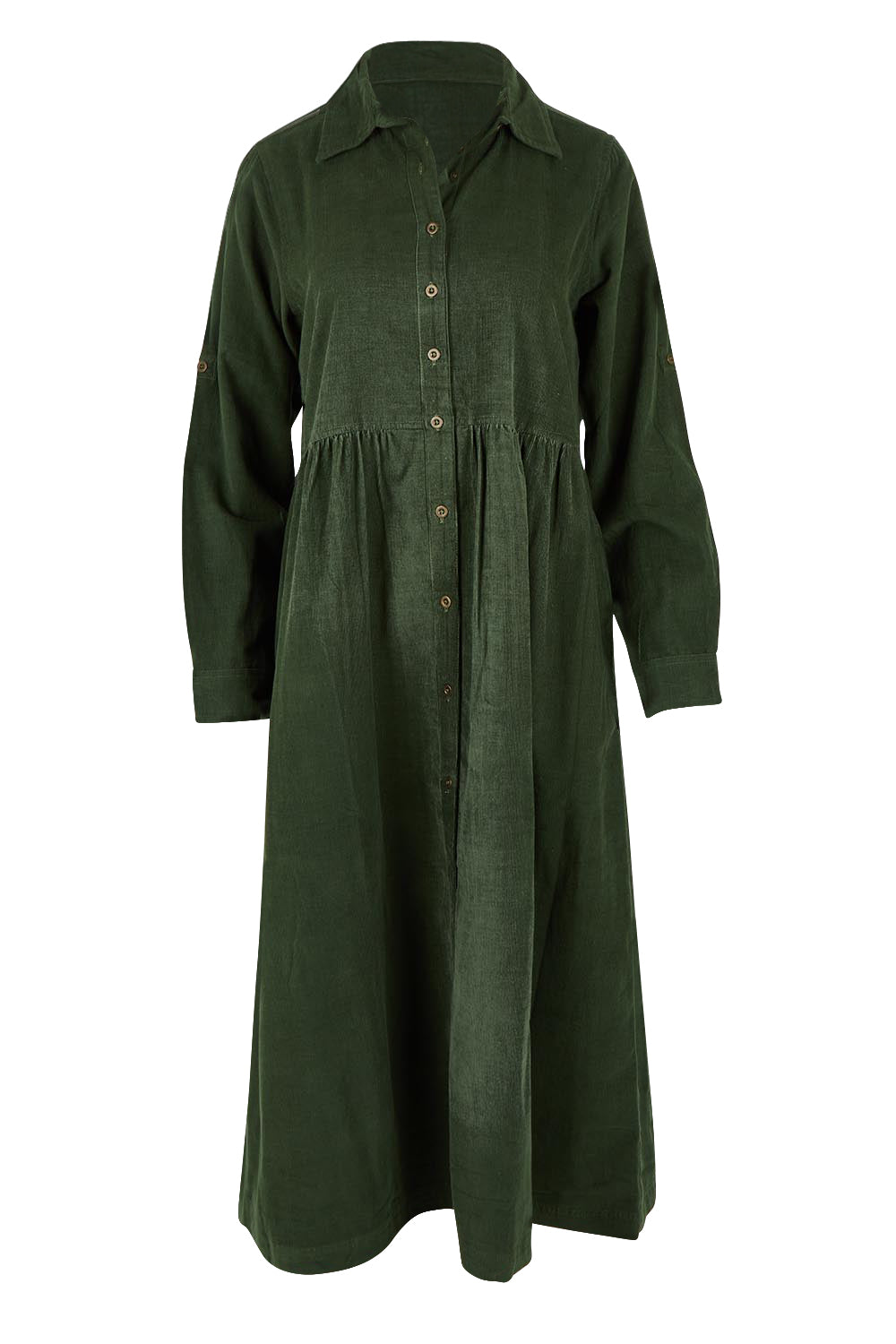 Cord Collar Buttons Dress – Military
