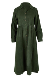 Cord Collar Buttons Dress – Military