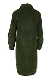 Product shot of the Cord Solids Pockets Dress in colour Military (Green), from the back