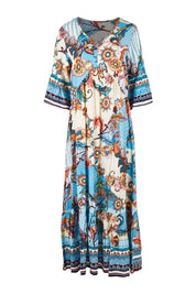 Product shot of the Moster Peak Maxi Dress in colour Print (Blue), from the front