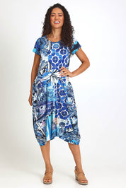Model Pamelar wearing size 10 of the Horseshoe Bubble Dress – Print in colour Print, from the front