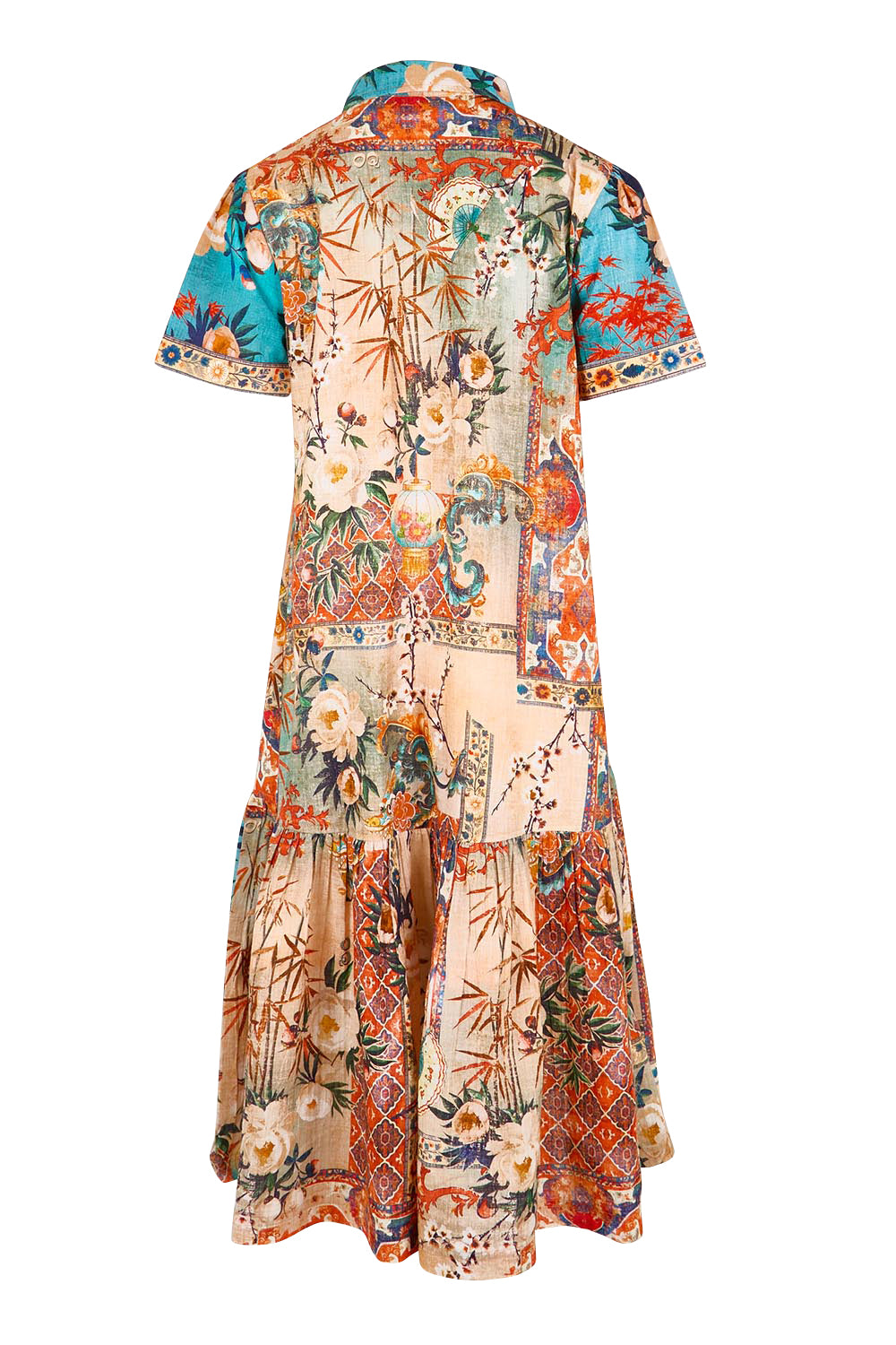 Product shot of the Long Patch Dress – Print in colour Print, from the back