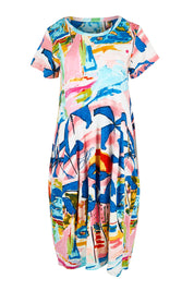 Product shot of the Bubble Dress – Yacht in colour Yacht, from the front