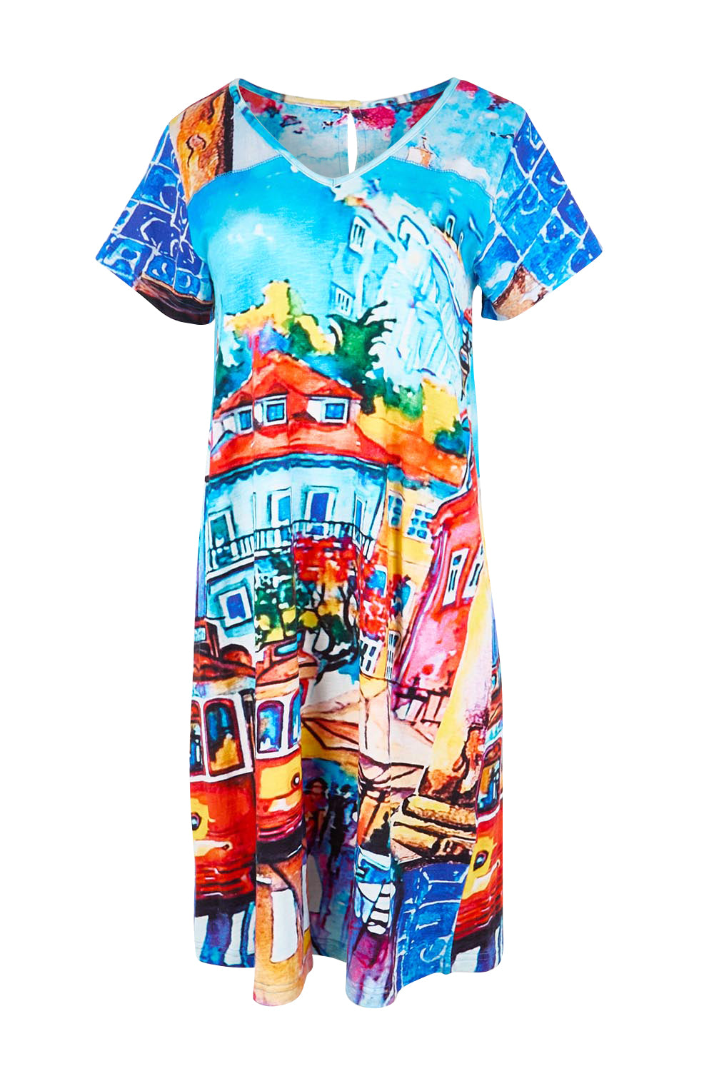 Product shot of the V-Contemporary Dress – Lisbon in colour Lisbon, from the front