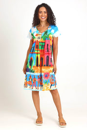 Model Pamelar wearing size 10 of the Easy Fit Dress – Mexicana in colour Mexicana, from the front