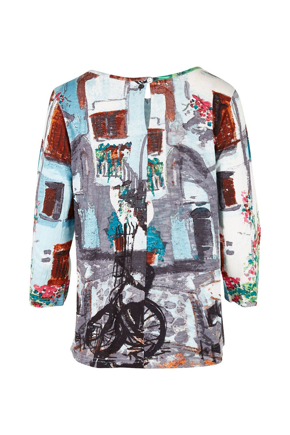 Product shot of the Tuscany Organic Cotton 3/4 Sleeve Tin colourShirt Contemporary - Tuscany (Blue), from the back