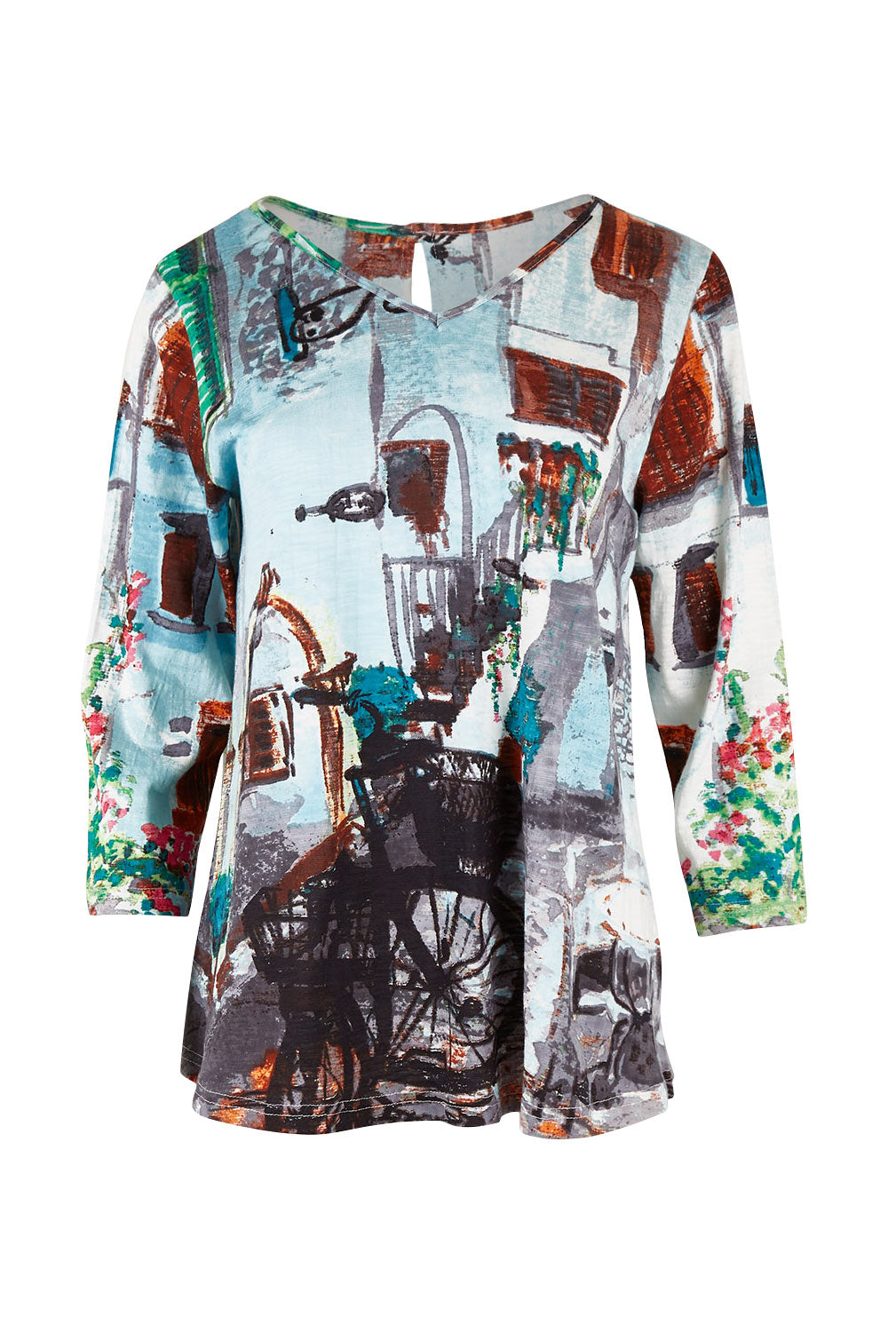 Product shot of the Tuscany Organic Cotton 3/4 Sleeve Tin colourShirt Contemporary - Tuscany (Blue), from the front