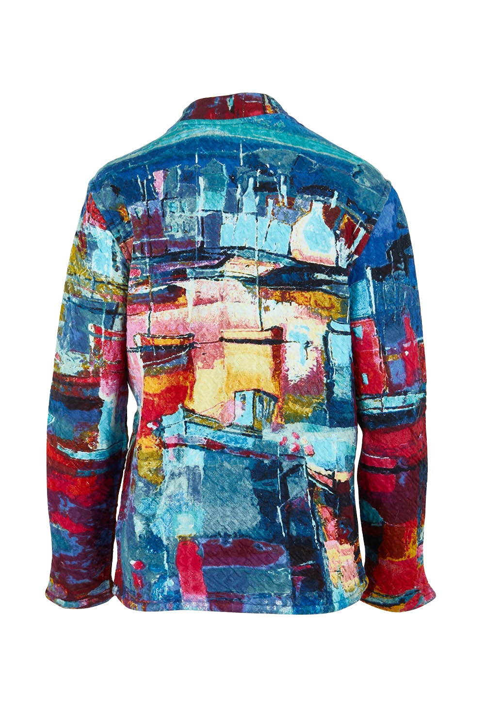 Product shot of the Night Boats Cotton Reversible Zip Jacket in colour Nightboats, from the back