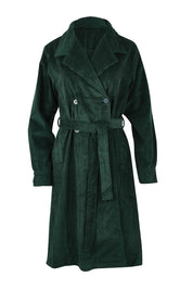 Product shot of the Essentials Cotton Corduroy Trench Coat in colour Pine (Green), from the front