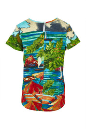 Product shot of the Vin colourContemporary Cotton T-Shirt - Ibiza, from the back