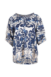 Product shot of the Frill Neckline Top – Print in colour Print, showing detail