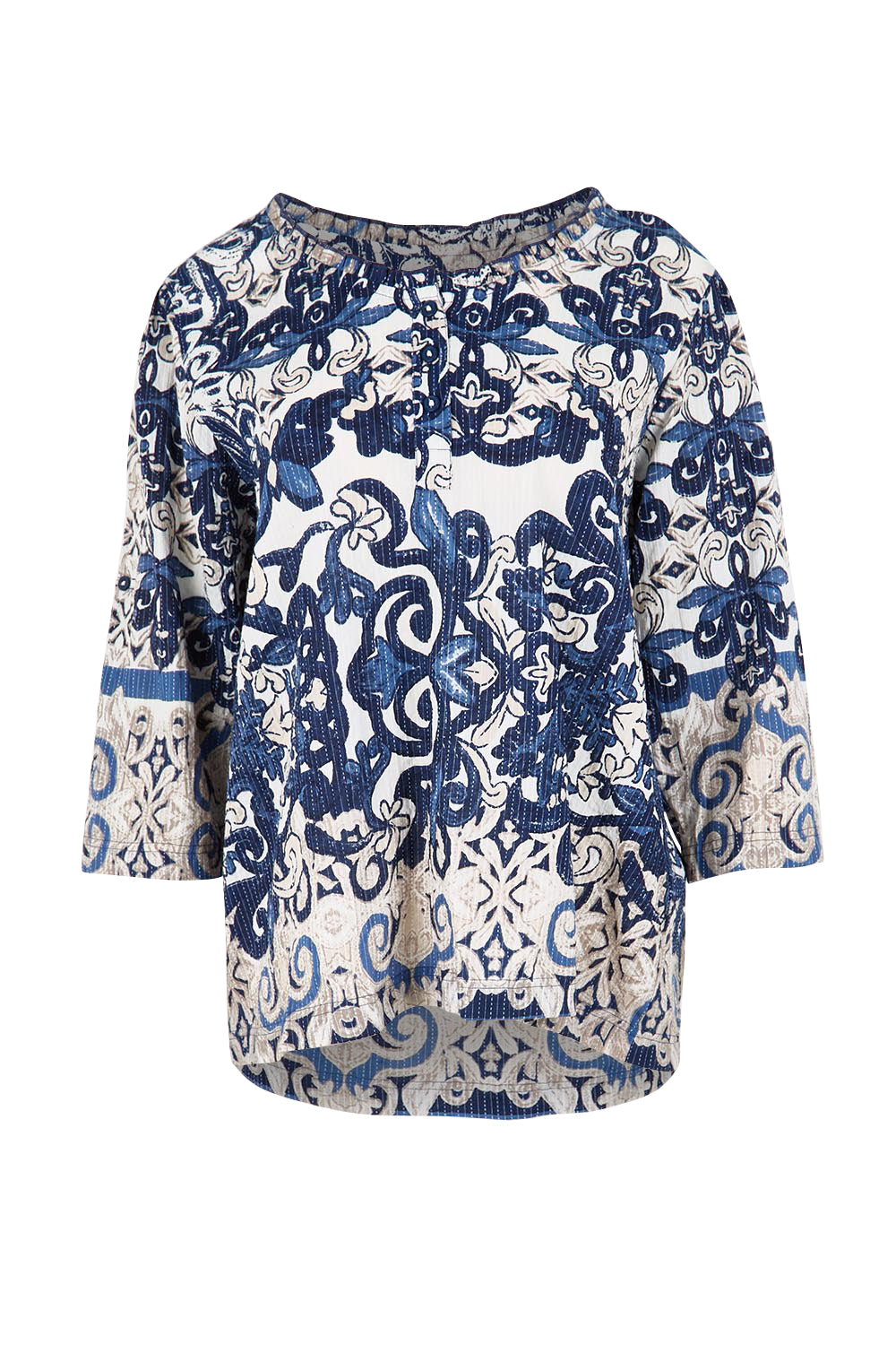 Product shot of the Frill Neckline Top – Print in colour Print, from the front