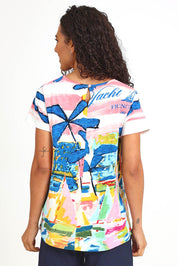 Model Pamelar wearing size 10 of the V Contemporary T-Shirt – Yacht in colour Yacht, from the back