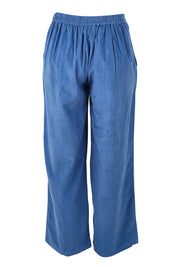 Product shot of the Corduroy Flared Trouser in colour Blue (Blue), from the back