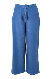 Product shot of the Corduroy Flared Trouser in colour Blue (Blue), from the front
