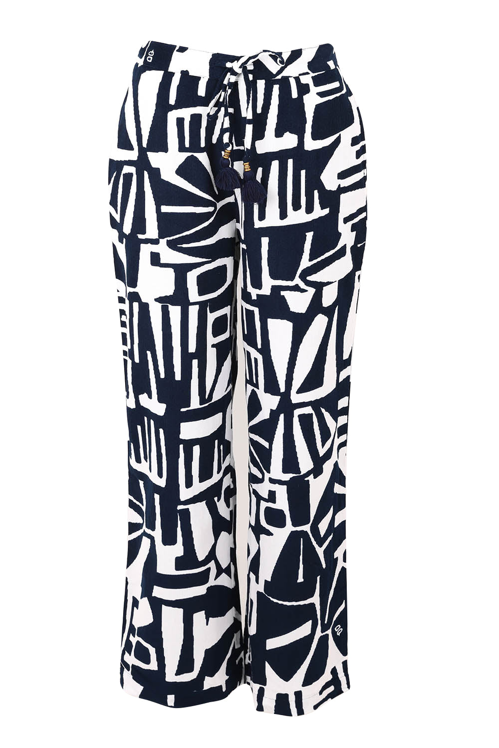 Product shot of the Corduroy Flared Trouser in colour Navy (Blue), from the front