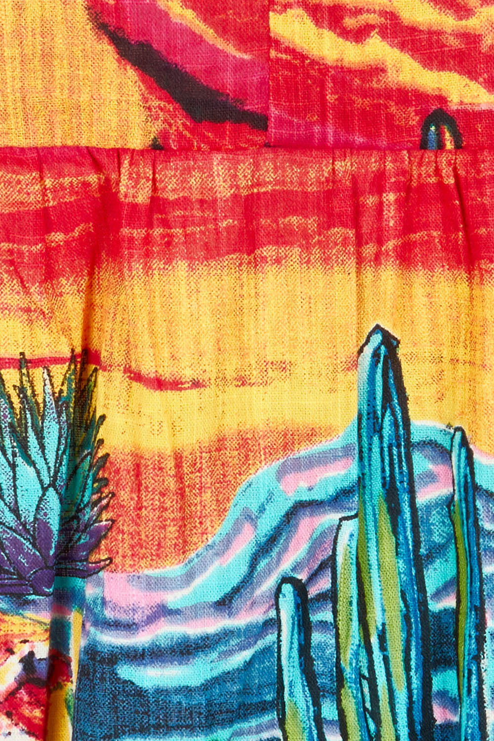 Product shot of the Ocampo Organic Cotton Boxy Ruched Waist Dress in colour Print (Blue), detail