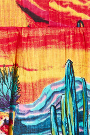 Product shot of the Ocampo Organic Cotton Boxy Ruched Waist Dress in colour Print (Blue), detail