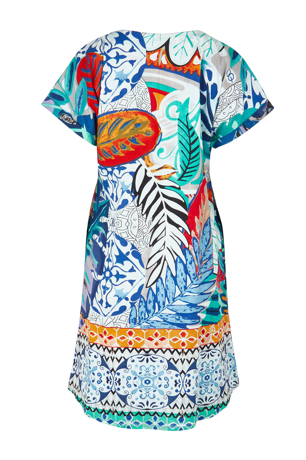 Product shot of the Cayman Organic Cotton Reversible Dress in colour Print (Blue), from the back