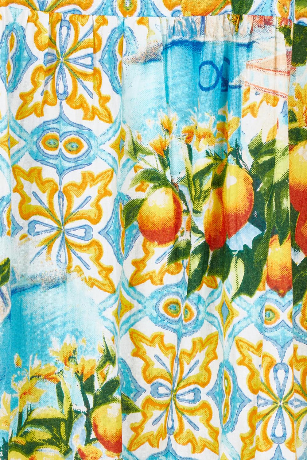 Product shot of the Square Neckline Cotton Layers Dress in colour Amalfi, detail