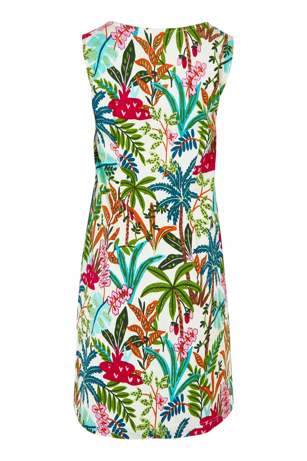 Product shot of the Sleeveless Cotton Shift Dress in colour Ovahe, from the back