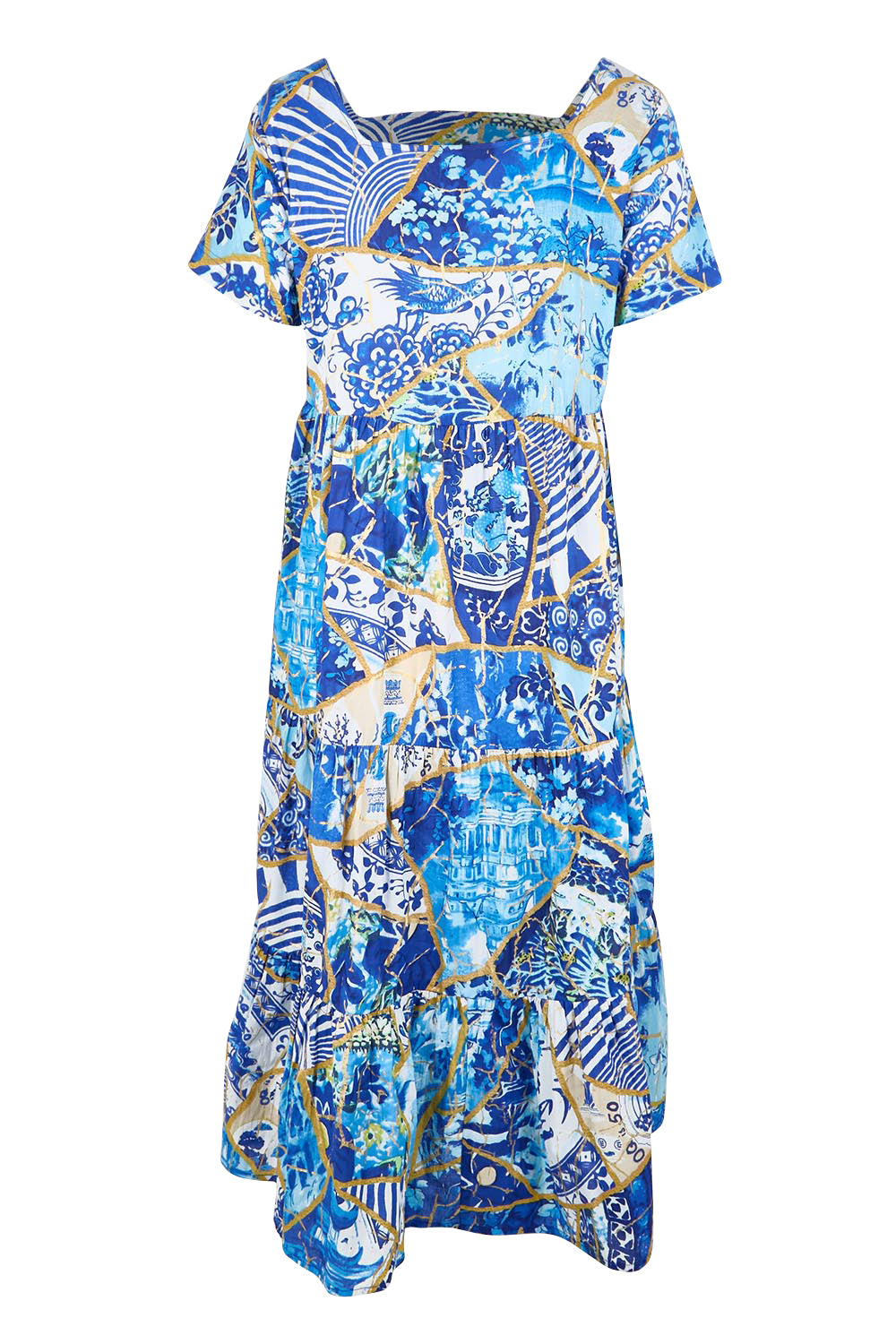 Product shot of the Square Neckline  Midi Dress – Print in colour Print, from the back