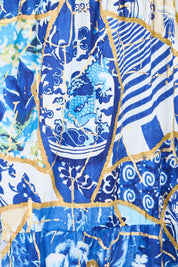 Product shot of the Square Neckline  Midi Dress – Print in colour Print, showing detail