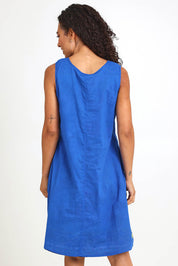 Model Pamelar wearing size 10 of the Sleeveless Reversible Dress – Print in colour Print, from the back