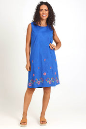 Model Pamelar wearing size 10 of the Sleeveless Reversible Dress – Print in colour Print, from the front