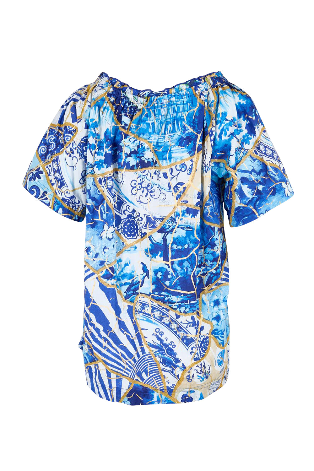 Product shot of the Frill Neckline Top – Print in colour Print, from the back