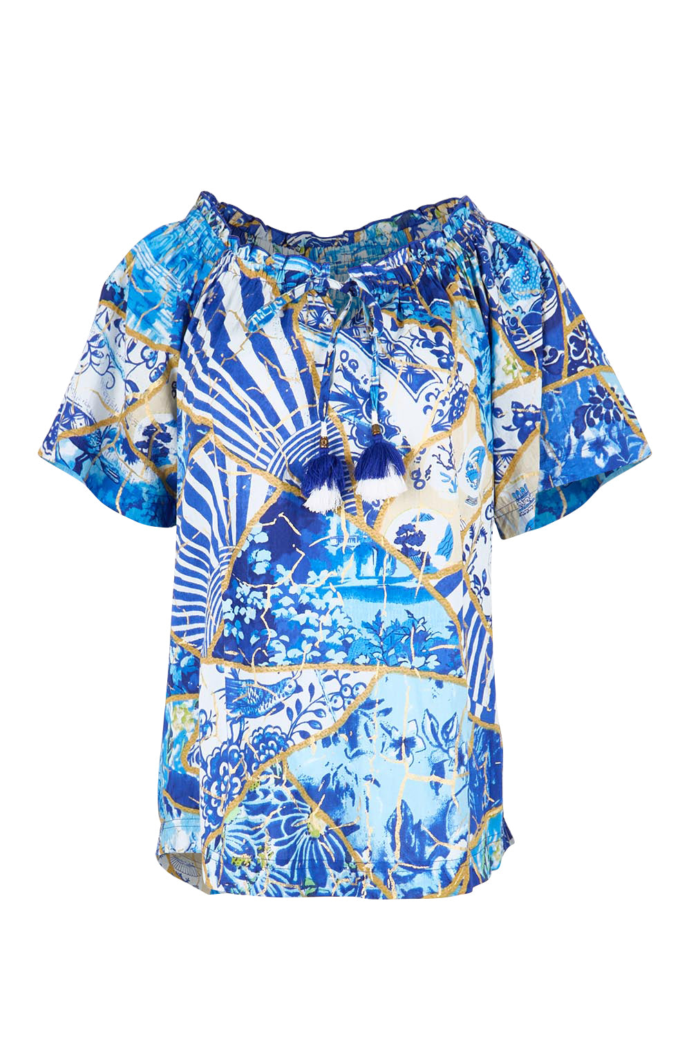 Product shot of the Frill Neckline Top – Print in colour Print, from the front