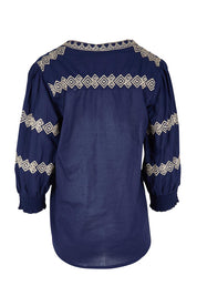 Product shot of the Essentials Embroidered Cotton Top - Navy in colour Navy, from the back