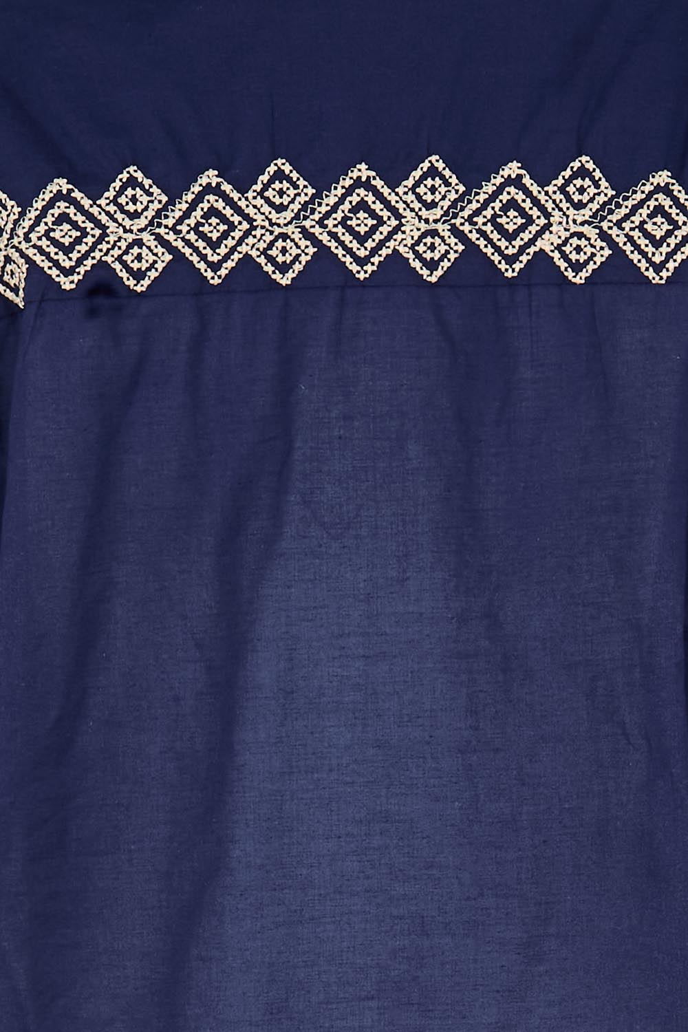 Product shot of the Essentials Embroidered Cotton Top - Navy in colour Navy, showing detail