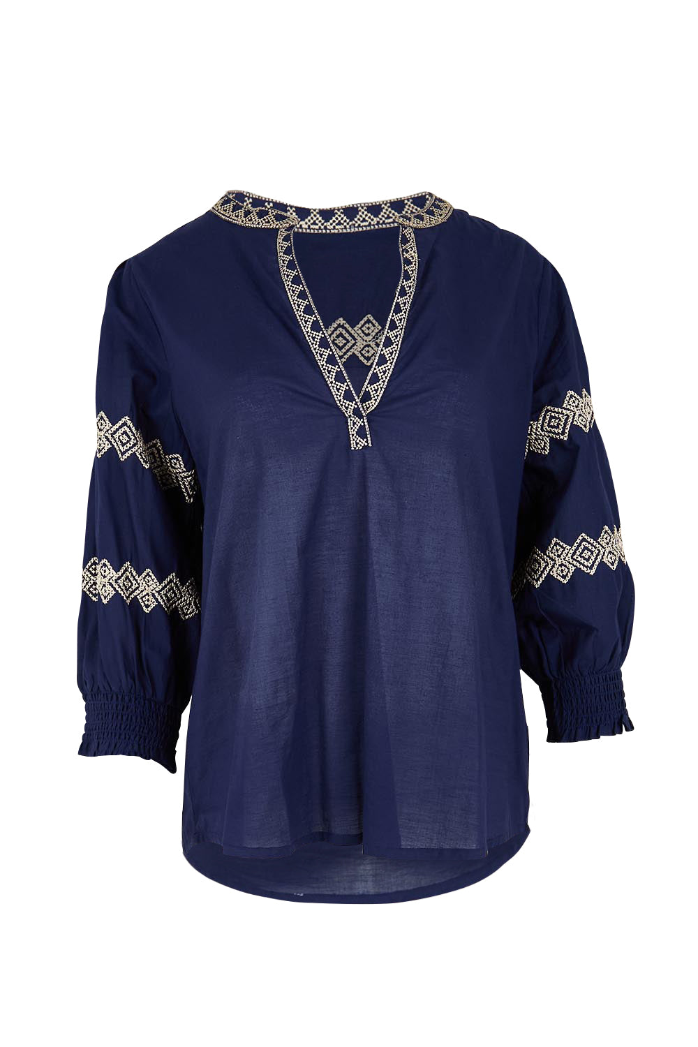 Product shot of the Essentials Embroidered Cotton Top - Navy in colour Navy, from the front