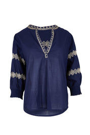 Product shot of the Essentials Embroidered Cotton Top - Navy in colour Navy, from the front
