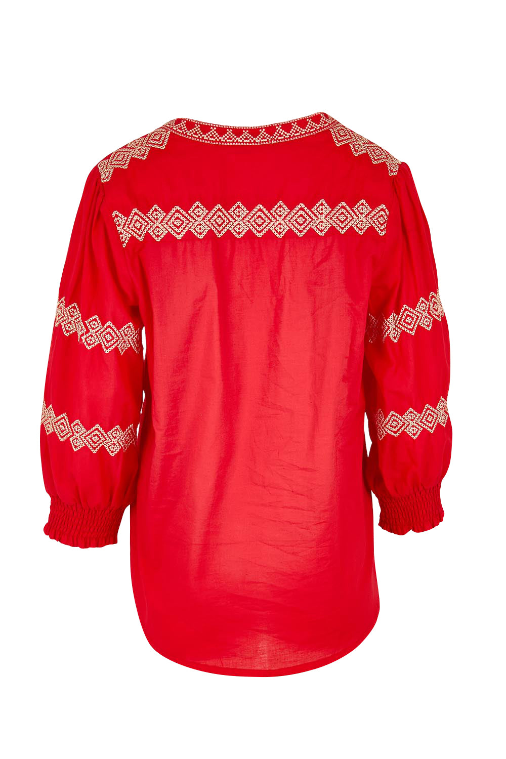 Product shot of the Essentials Embroidered Cotton Top - Red in colour Red, from the back